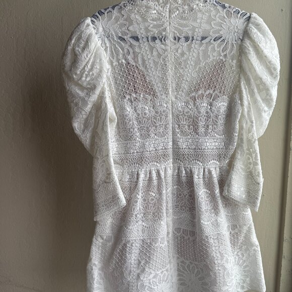By Watters White Lace Puff Sleeve Mini Dress – Size 8 (from Anthropologie) - Picture 3 of 6